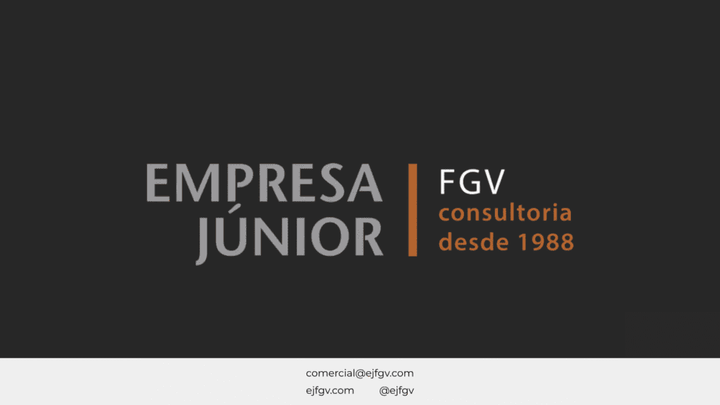 Logo da empresa EJFGV: Empresa Júnior à esquerda; FGV, consultoria desde 1988 à direita