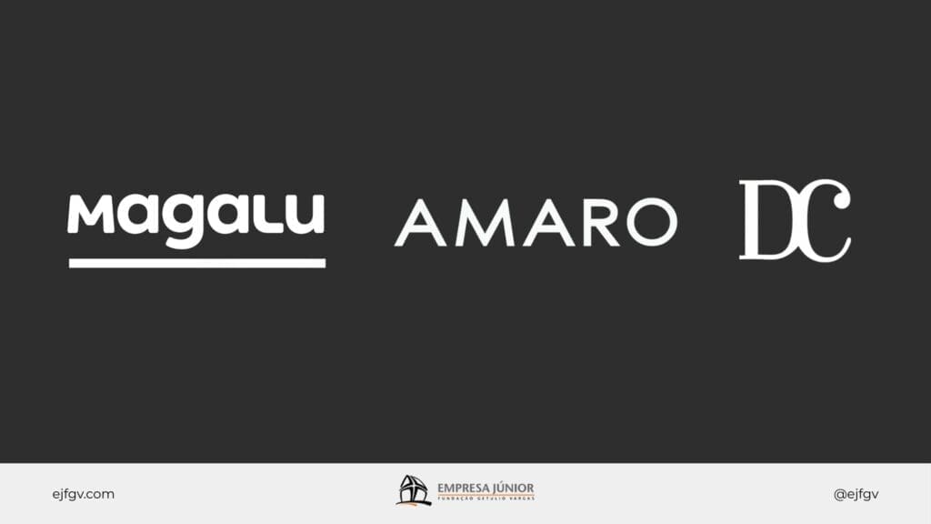 Logotipo da esquerda à direita: Magalu, Amaro e DC, empresas com estratégias desenvolvidas para tempos de crise