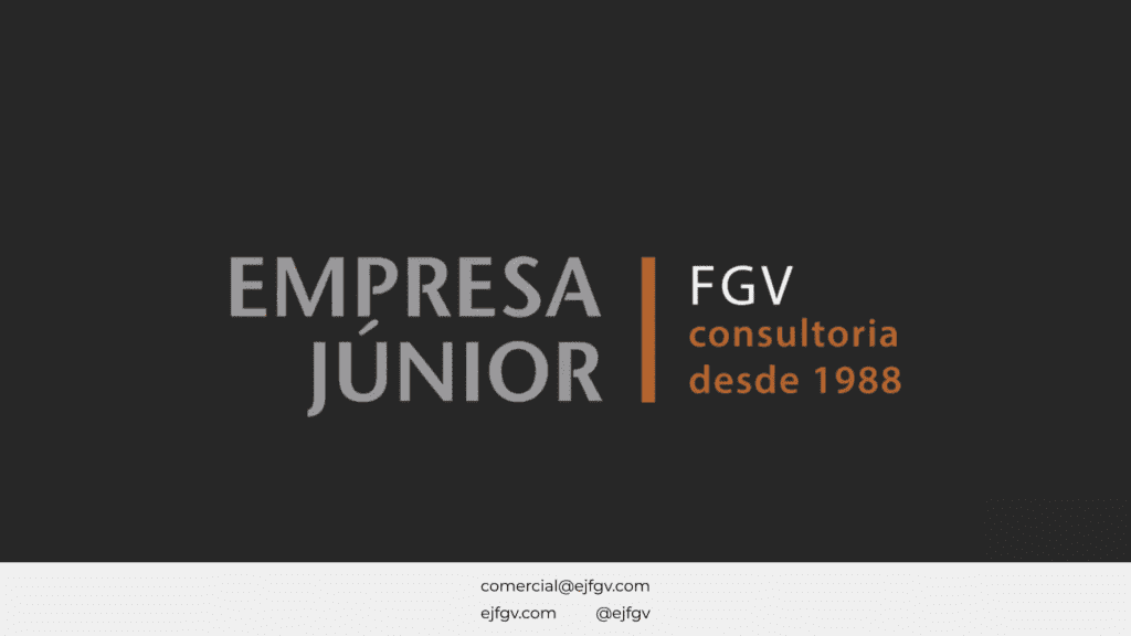 Logo da EJFGV no centro da imagem: empresa júnior, FGV, consultoria desde 1988