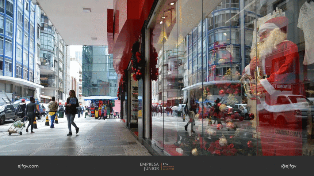 Vitrine de uma loja brasileira com tema natalino